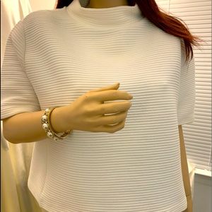 Wide mock neck white top